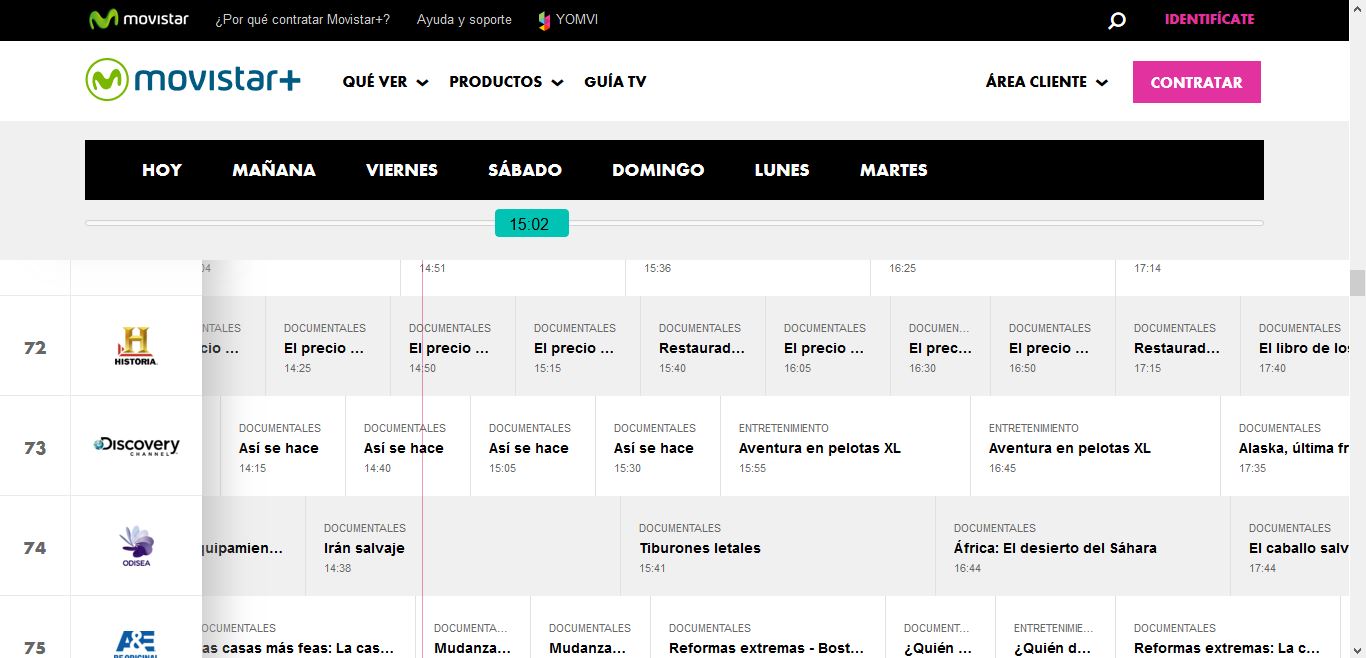 El indicativo de "Solo ADSL/Fibra" ha dejado de estar presente en el canal Discovery Channel en la guía de Plus.es