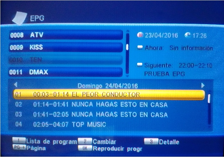 EPG de TEN en pruebas