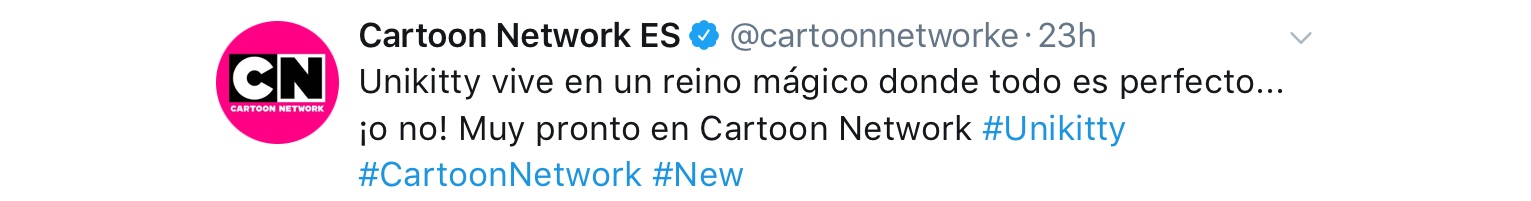 Anuncio Unkity Cartoon Network España en la cuenta oficial de Twitter