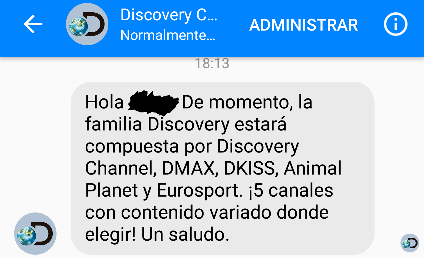 Mensaje de Discovery Channel España